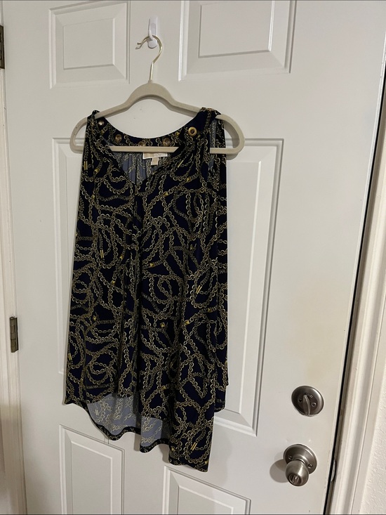 Michael Kors Dresses & Skirts - Michael Kors Navy and Gold Chain-Print High-Low Skirt